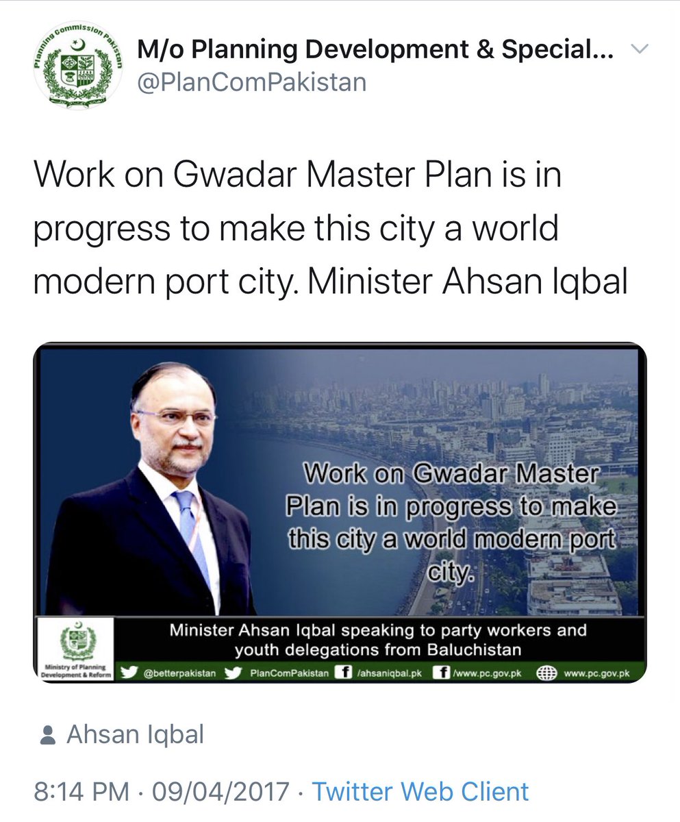 It took competent Govt another 2 years to announce that the work on Gwadar Master Plan was in Progress,a delay of 4 years all together announcing start up after the feasibility in collaboration with the Chinese Government.However Khurso Bakhtiyar announced Progress Sep 2018.