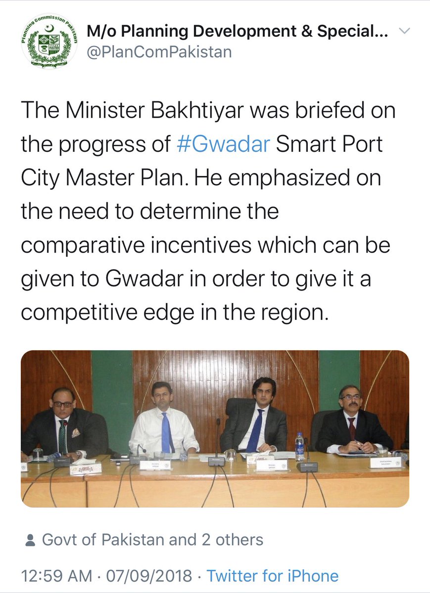 It took competent Govt another 2 years to announce that the work on Gwadar Master Plan was in Progress,a delay of 4 years all together announcing start up after the feasibility in collaboration with the Chinese Government.However Khurso Bakhtiyar announced Progress Sep 2018.