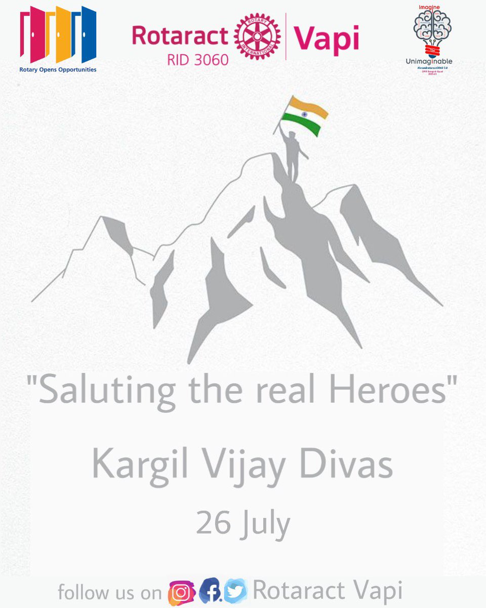 RotaractVapi's tweet image. Rotaract Club Of Vapi Salutes Our Brave Hearts For Thier Immense Courage &amp;amp; Determination For Protecting Our Motherland 🇮🇳

“A Tribute To The Indian Army For Their Sacrifices” 🙏🏼🙏🏼 

#RotaractVapi
#ImagineTheUnimaginable
#BrandRotaract3060
#RotaryOpensOppurtunities
#RIY2020_21
