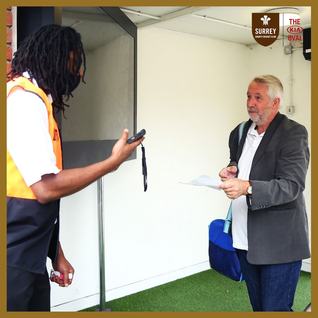 surreycricket's tweet photo. The first fans through The Kia Oval gates in 2020 🎟 https://t.co/cjsPMHIzTC