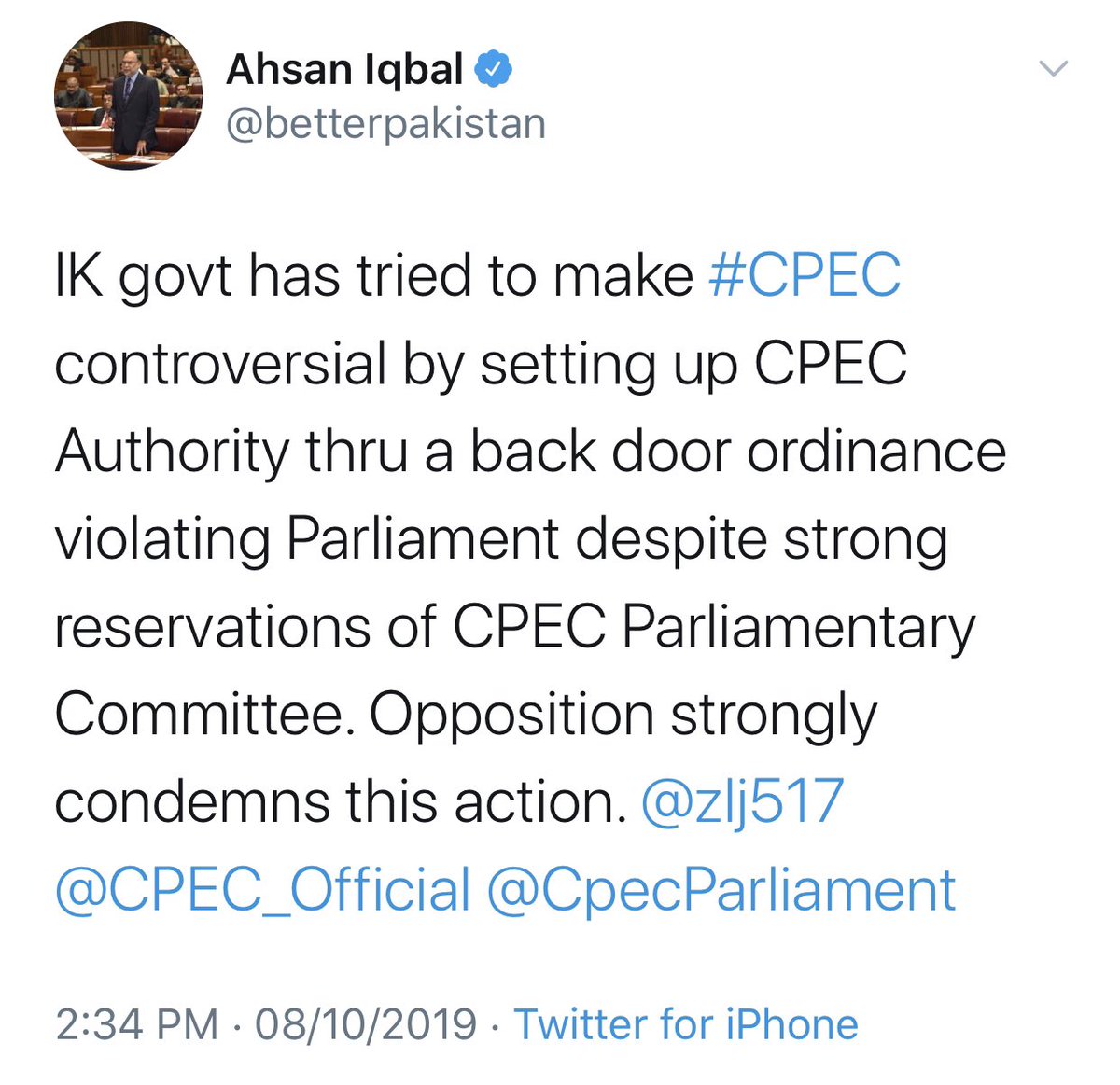 It is also important to mention,upon the formation of CPEC Authority, Ahsan Iqbal  @betterpakistan raised objections on formation of CPEC Authority for whatever the reason.