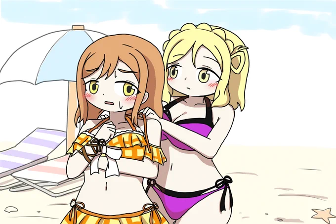 紐が緩んでたので、ただただ直してあげてる鞠莉ちゃんとワシられるんじゃないかと警戒してる花丸ちゃん 