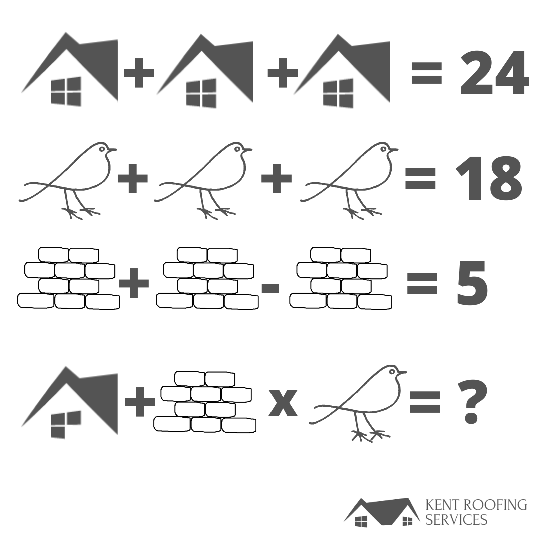 KentRoofingSer2's tweet photo. No explanations, please. If you start showing your work and explaining your math, we will have to hide your comment. 

Just list your answer. 

According to the rules, the winner will be notified via Messenger...Go...if you know the answer 🤫

Good luck!

#sunday #roofing #puzzle https://t.co/4MezXpiRUH