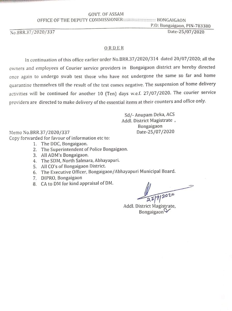 BongaigaonTimes's tweet photo. #Orders by District Administration, Bongaigaon
For #Courier_Service #Medical_Representatives and #New_Bongaigaon_Railway_Workshop https://t.co/pRGA45JHWF