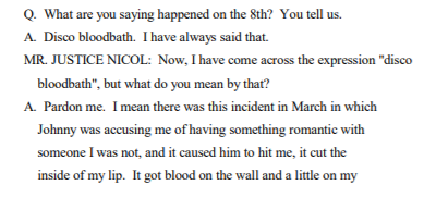 8. March 8, 2013Originally this incident was about painting but she suddenly remembered it was about something else and the painting incident was later. Hit so hard that it resulted in a cut lip and blood on a wall. She also says she was standing next to a smeg fridge