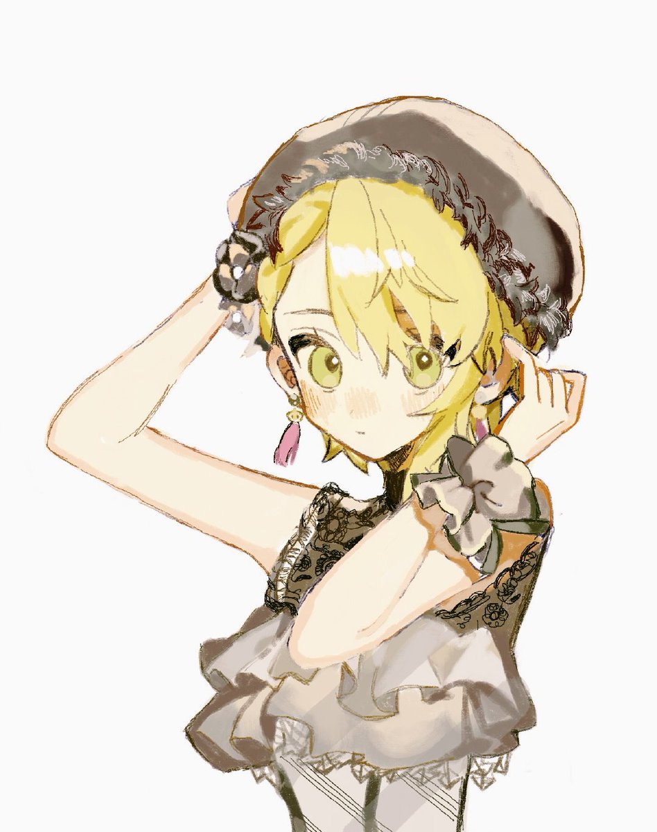 miyamoto frederica 1girl solo blonde hair hat white background simple background short hair  illustration images