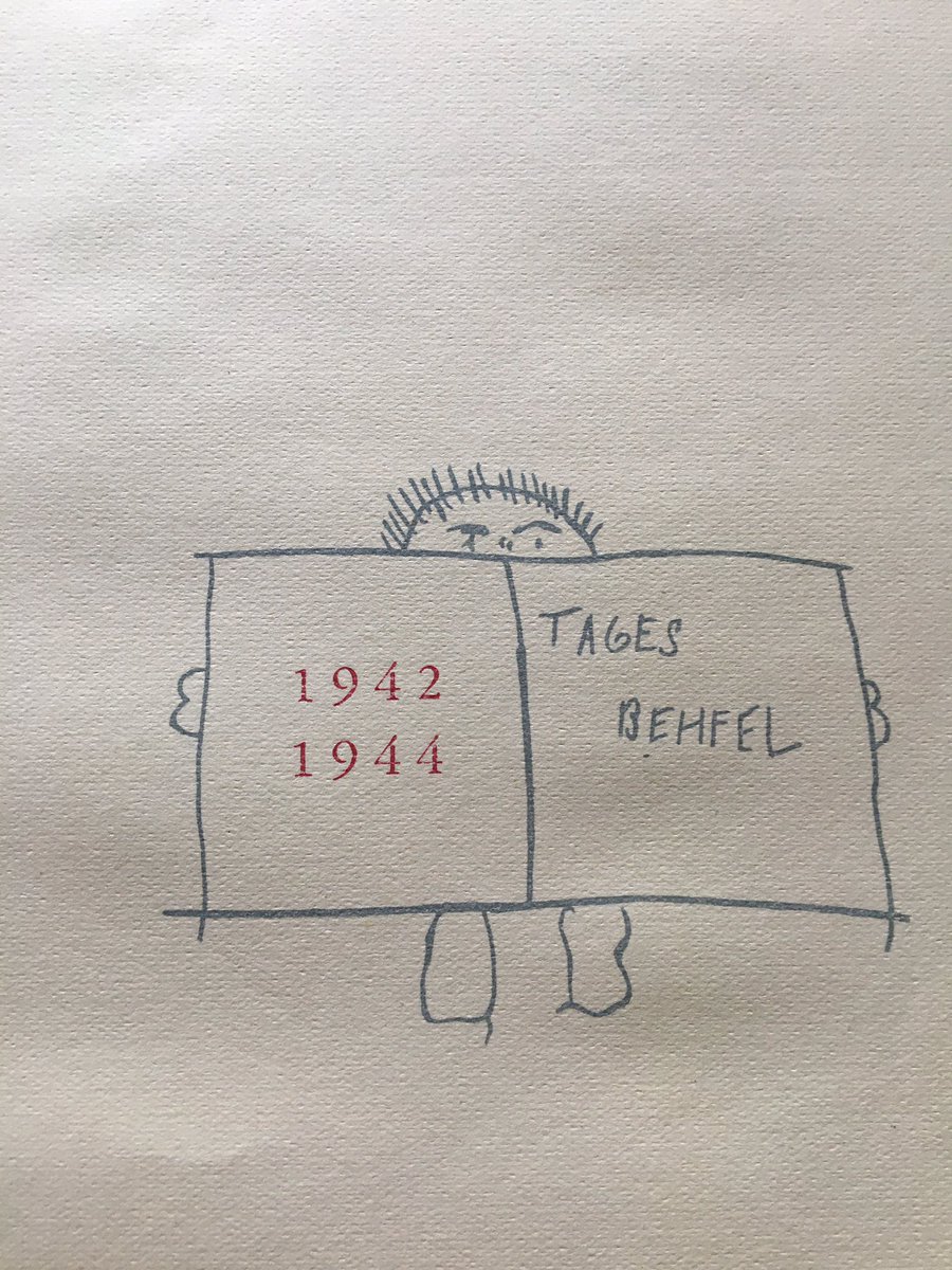 "Man with a newspaper“ (the Theresienstadt Tagesbefehl), drawn by Susanna Winterová, born 1933 in Brno, murdered in Auschwitz on 4 October 1944. 2/