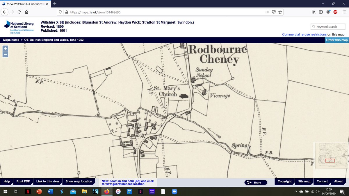 These older maps show the road approaching from the north, then heading SW once past the church before turning south again. Rodbourne Cheney itself was bisected by the E-W valley occupied by a narrow stream, with the church to the north and the Manor House and farm (6/24)