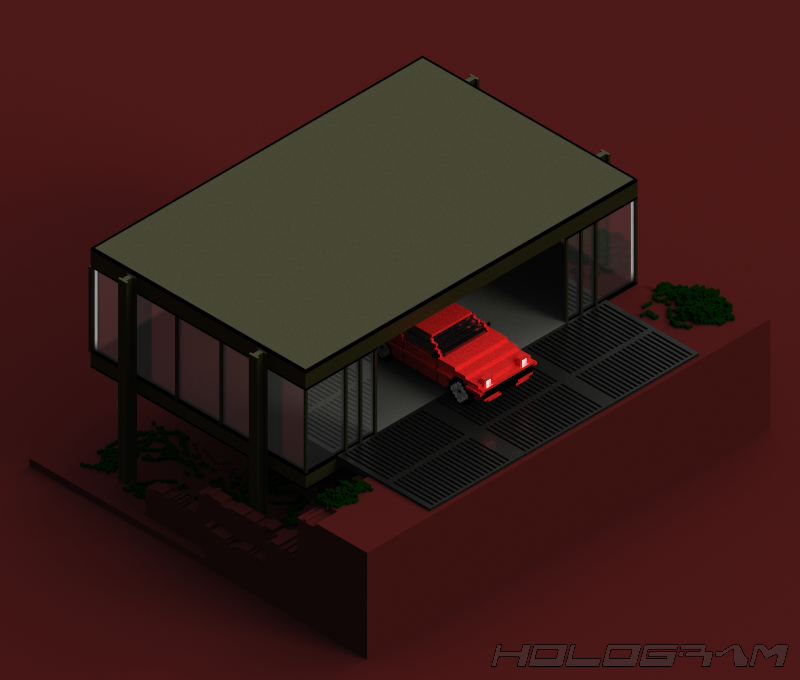 GameHologram's tweet photo. Minimalist glass and steel garage concept #isometric #gameart #voxel #voxelart #magicavoxel https://t.co/ouPKrh58t6