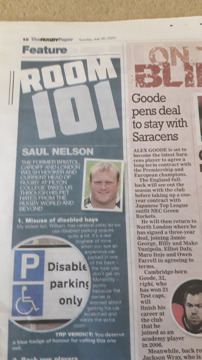 Nice to see @Saul_Nelson2 as this weeks Room 101 guest in @TheRugbyPaper