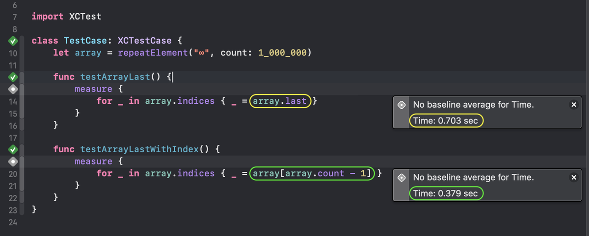 Do you know that array.last is 2x slower than array[array.count - 1]? #Swift