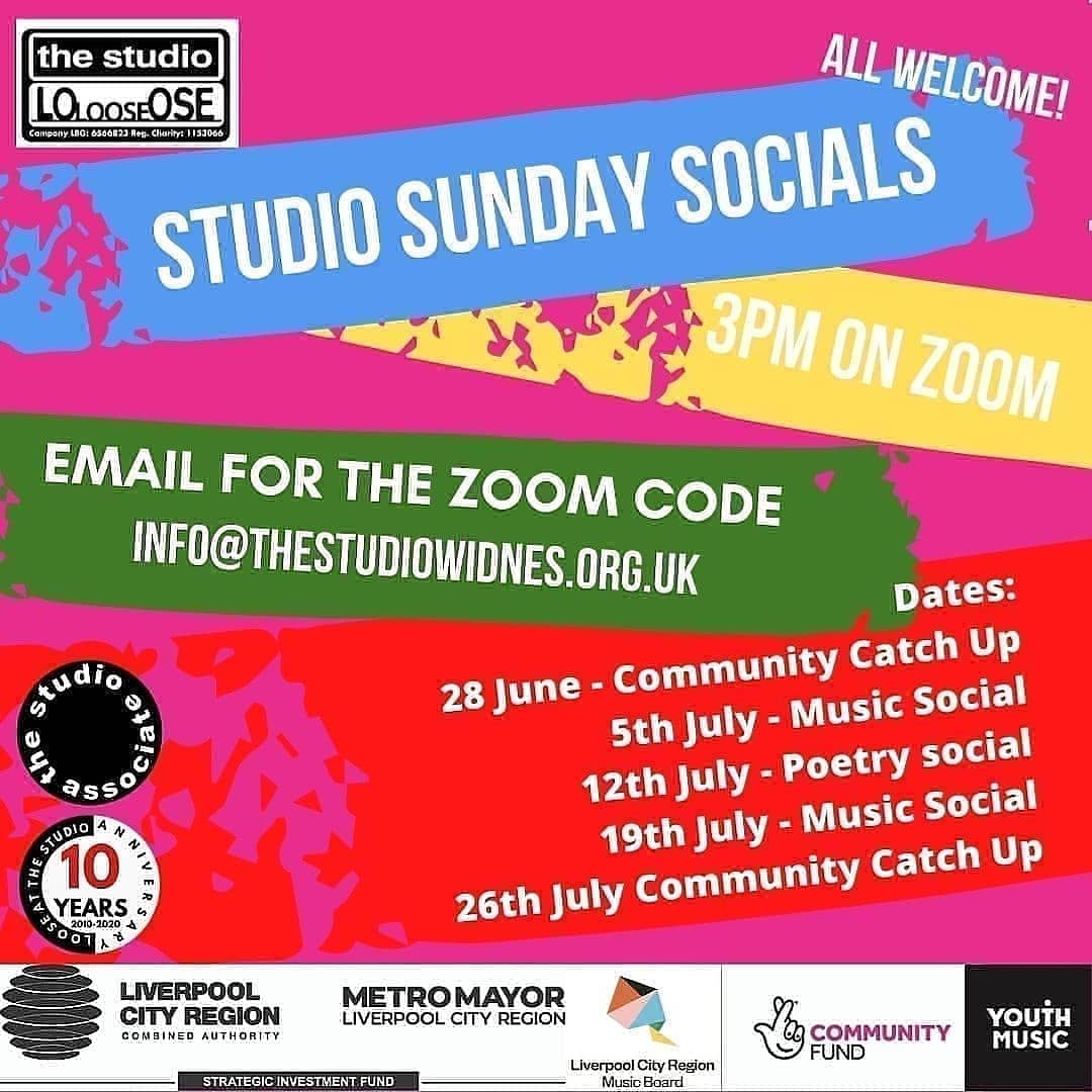 TheStudioWidnes's tweet photo. It's Sunday! We have an Instajam today with @jpbostock69 1.30pm and live check in at 2pm.
Sunday Social today is Community Catch Up with quiz! 3pm on zoom. Email for code info@thestudiowidnes.org.uk
And then another a #thestudiotalks podcast
#studiospirit @TNLComFund https://t.co/o80u7ewWiZ