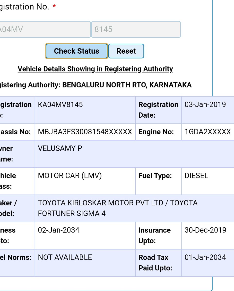 2. Velusamy P, DMK MP from DindigulTwo vehicles' insurance expired. One is Fortuner and for sure he will be using it almost daily. Expiry date 30 Dec 2019(3/n)