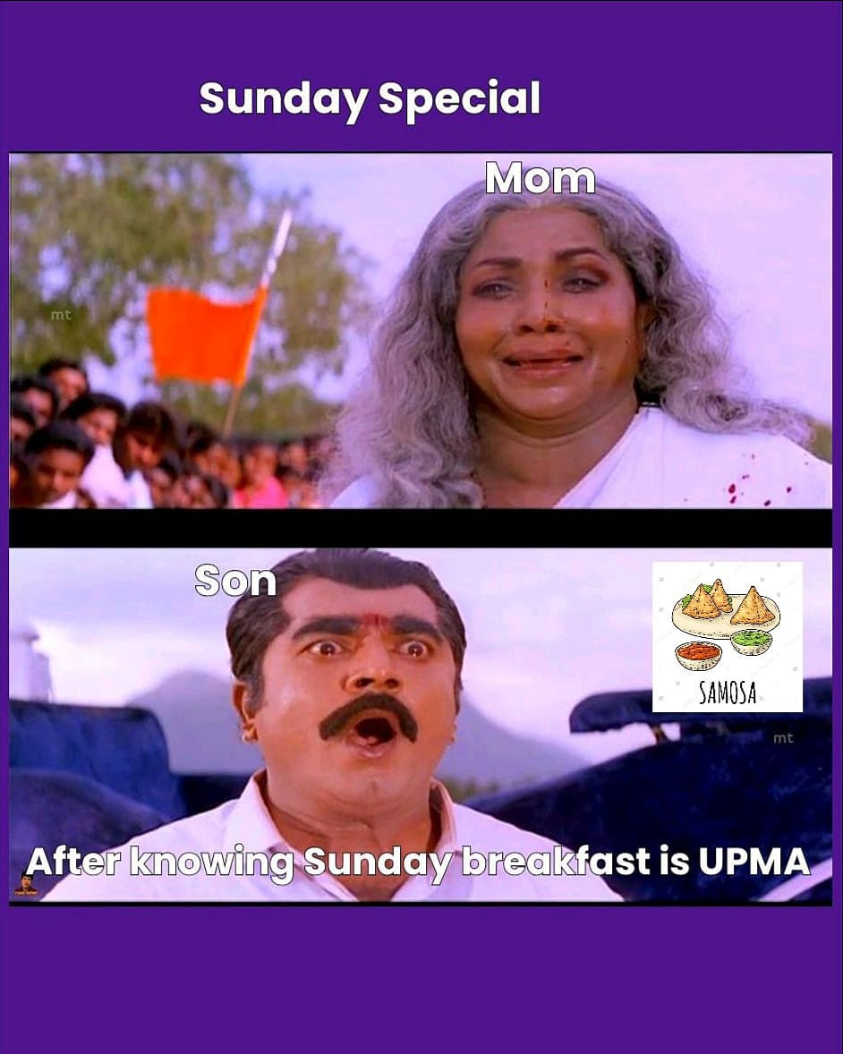 MemesSamosa's tweet photo. #breakfasttime #upma #soodana_samosa_memes #videomemes  #fuun #chennai #coimbatore #madurai #crush #tamilmemes #funnyvid #comedyposts  #funnyvideo #funnystory #funnyclips #funnyshit  #humor #funnymeme #comedy #tamilmemes1 #tamilcringe
#tamilmemes2 https://t.co/DjUDE4accq