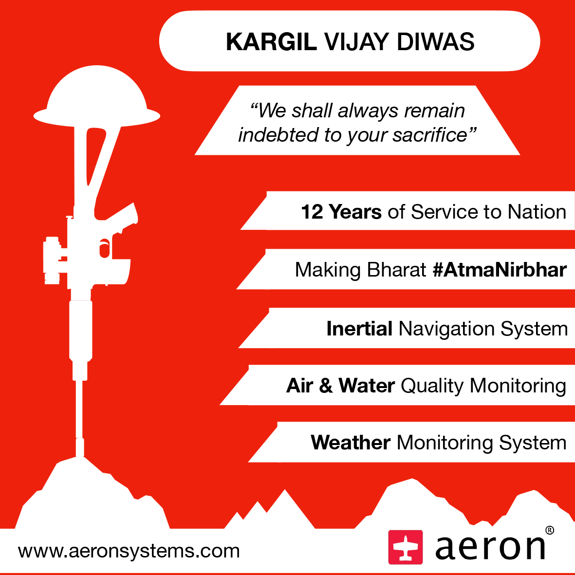 AeronSystems's tweet photo. Salute to the heroes of Kargil Vijay. We shall always remain indebted to your sacrifice. #IndianArmedForces #KargilWar #CourageInKargil #aeronsystems #indiaarmy #IndianArmedForces #RMO #defence_news #IndianAirForce  #ins #Salutes #india #VijayDiwas https://t.co/45iFjquY93
