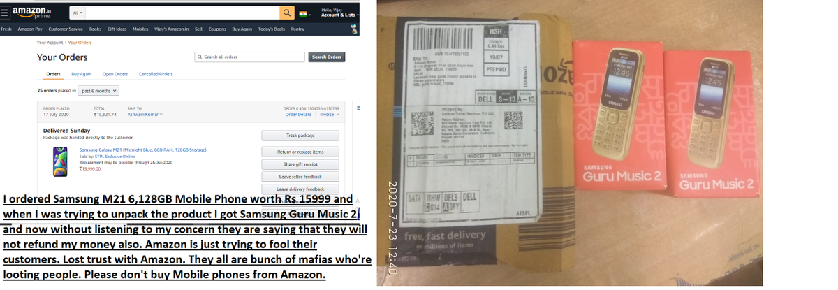 I ordered Samsung M216,128GB Mobile Rs15999,I got Samsung Guru Music 2.Amazon is just trying to fool their customers. Lost trust with Amazon.They all are bunch of mafias who're looting people.Please don't buy phones from Amazon.#samsungscam #scam