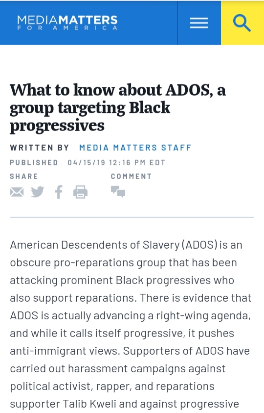 #2Media MattersArticle References Talib Kweli https://www.mediamatters.org/4chan/what-know-about-ados-group-targeting-black-progressivesGrievance https://twitter.com/AdosGrievances/status/1117881513310187520?s=20