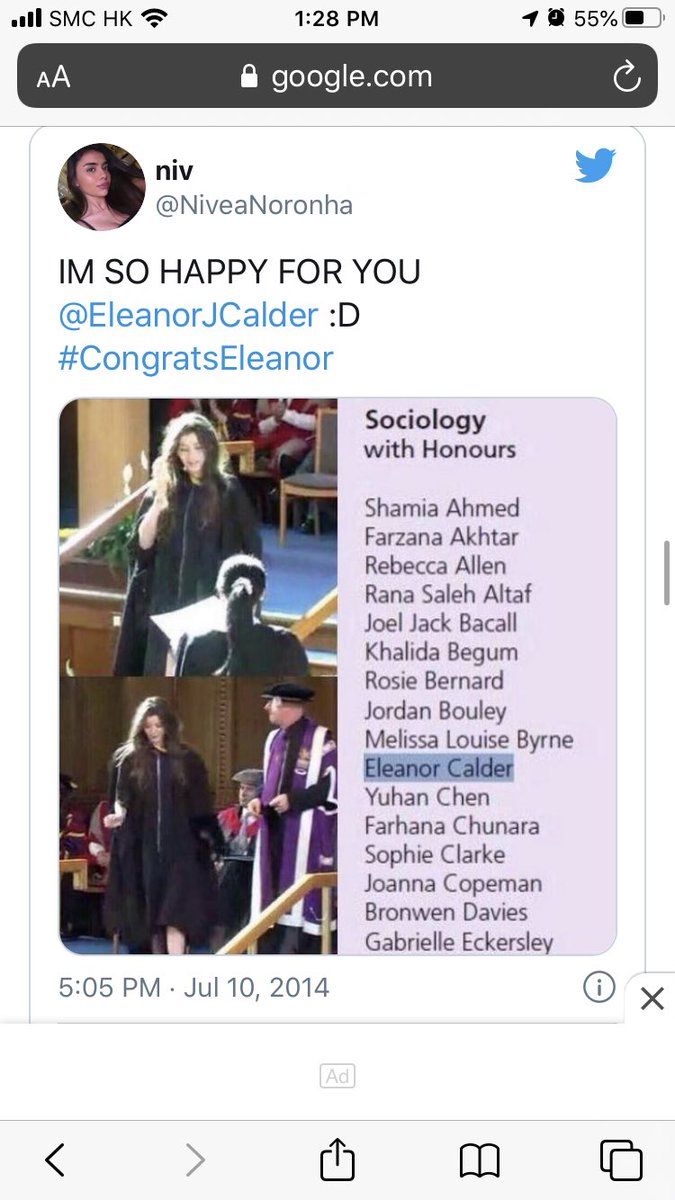 eg, at her graduation ceremony +