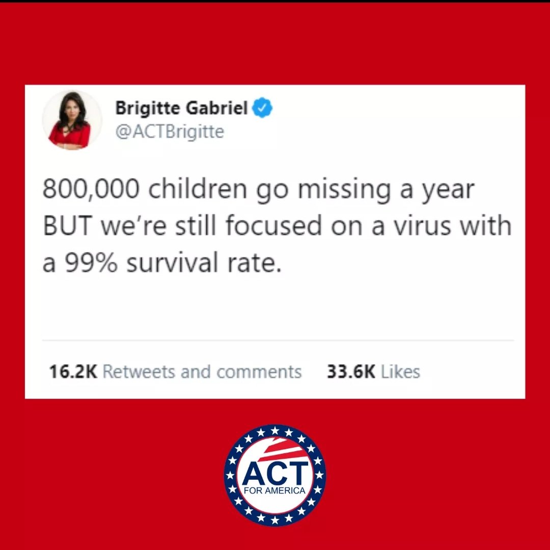 CardonaLolimar's tweet photo. 800,000 niños desaparecen cada año, pero todavía estamos enfocados en un virus con una tasa de supervivencia del 99% https://t.co/n8nUv2osZA