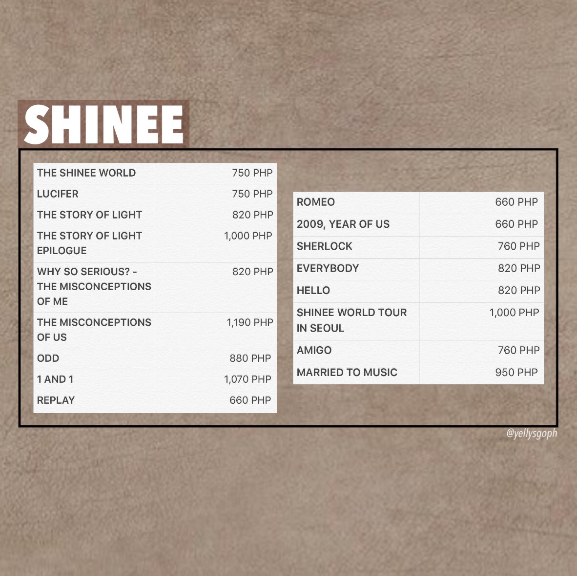 yellysgoph's tweet photo. [PH GO 🇵🇭] ASSORTED ALBUMS
🛒 PLEASE SEE FORM FOR DETAILS (link in bio)

✨Counted in Charts
✨under Normal ETA
✨Freebies 🎁

#YellysPHGO #phgrouporder #grouporder #kpopalbums https://t.co/ptjKAZ2vxl