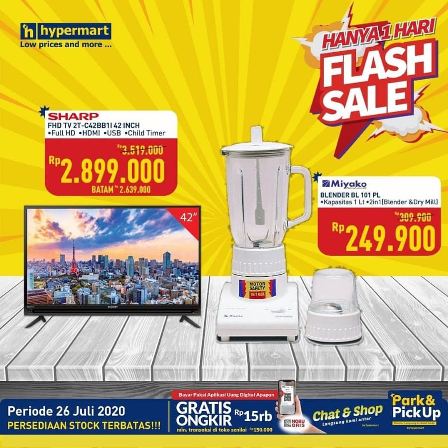 HypermartP's tweet image. HANYA 1 HARI! Yuk ikuti FLASH SALE Spesial Barang Elektronik dari Hypermart! Dapatkan harga flash sale spesial untuk Sharp FHD TV 42 inch dan Miyako Blender di Hypermart!

Flash sale ini hanya berlaku tanggal 26 Juli 2020 ya, 
#hypermartpakuwon #hypermartid #hypermartonline