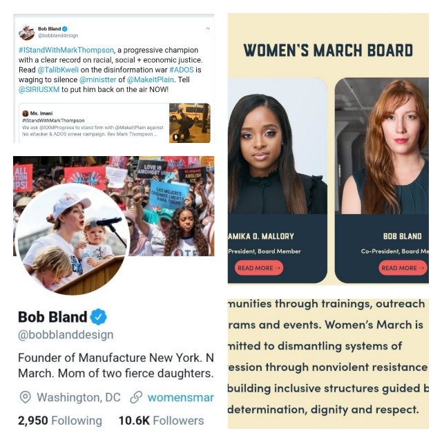 #5Bob BlandFormer Women's March PresidentShe makes an effort to reference Talib Kweli, when one of her peers in collusion with Talib against Carnell gets in trouble by attacking an innocent Pan-Africanist. https://twitter.com/bobblanddesign/status/1118336458299985920?s=20