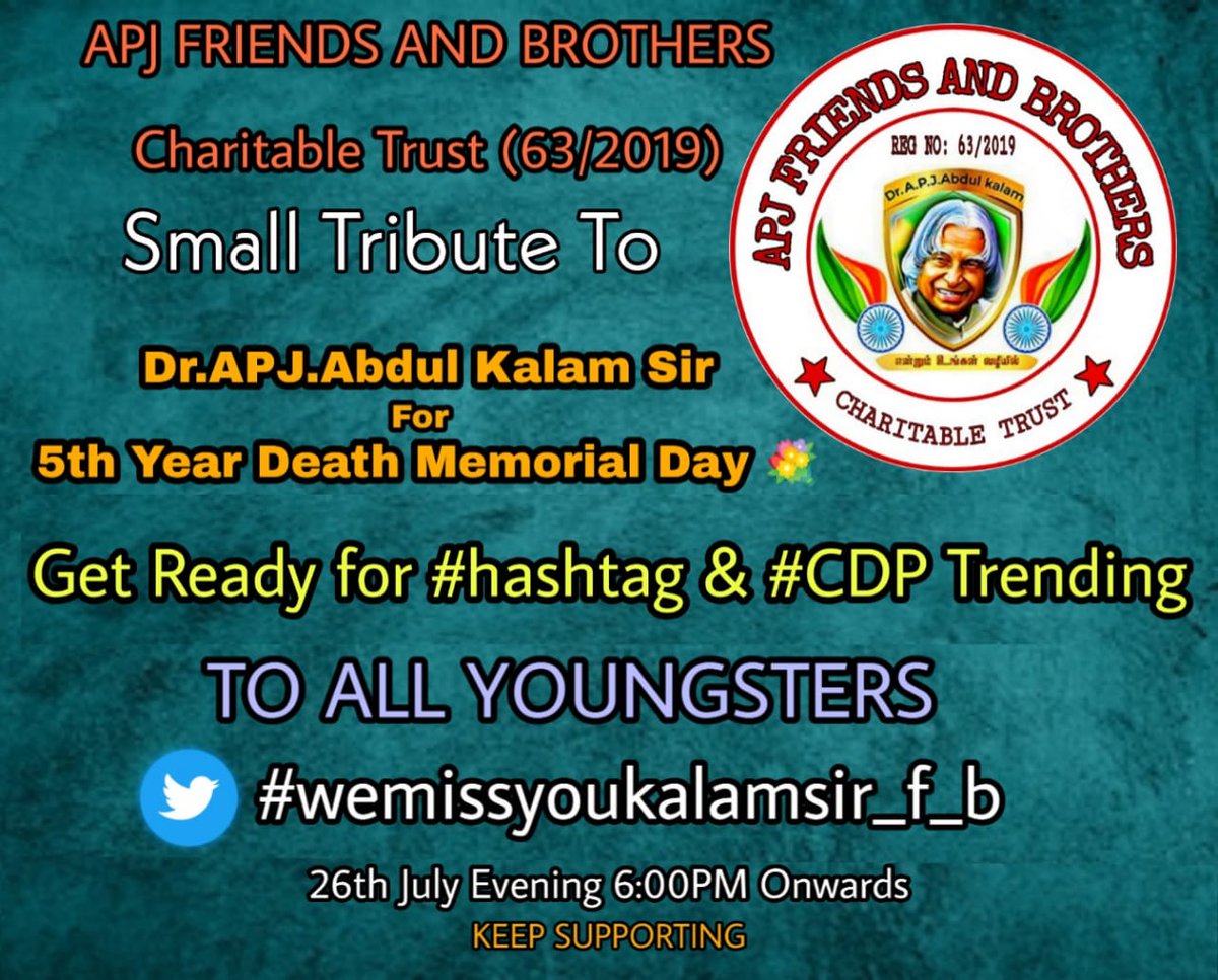 ArcotSkfc's tweet photo. A TRIBUTE TO OUR YOUNGSTERS SUPER STAR
APJ ABDULKALAM IYYA

LET'S MAKE IT TREND 
#wemissyoukalamsir_f_b
On 26/07/2020 at 6.00 pm

GET READY SK ANNA FANS
@ArcotSkfc @Siva_Kartikeyan @Thenchennaiskfc @mohandasspugal @AnandSkfc @ApjFriends @GrSeenu @SkfcChennimalai @vinothk53037675 https://t.co/QZF3PmEzrO
