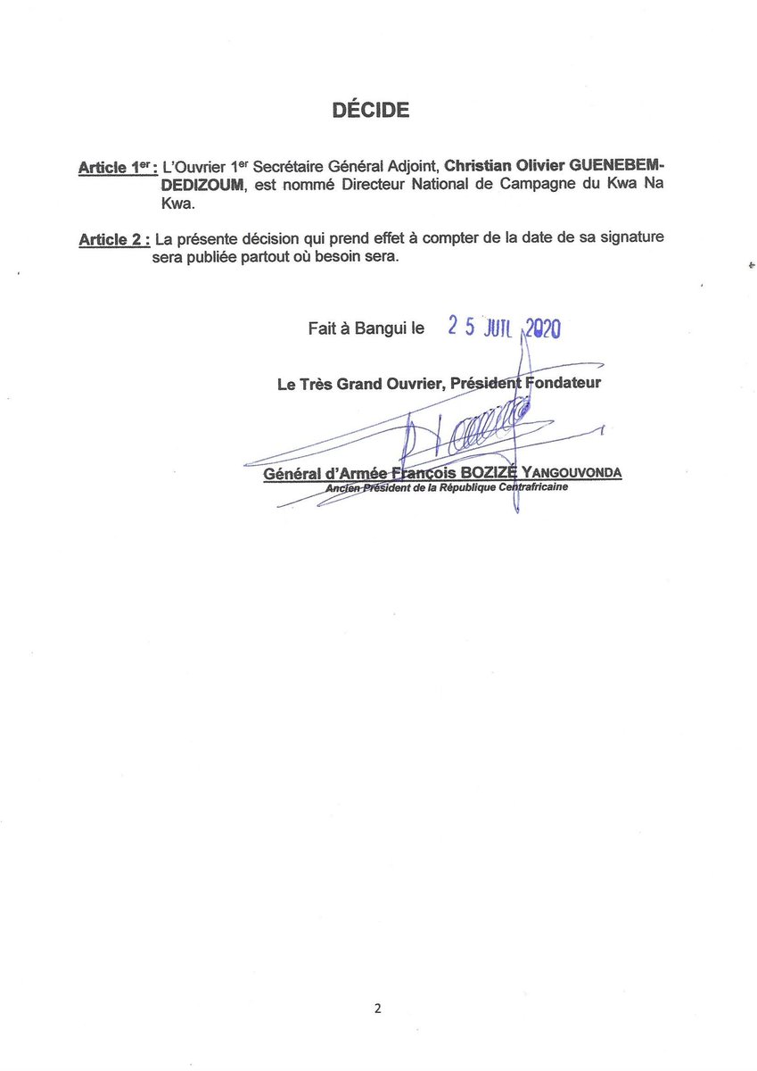 CGuenebem's tweet photo. INFO 2ème CONGRÈS ORDINAIRE du Kwa Na Kwa
Je remercie sincèrement notre candidat #FrançoisBozizé de m'avoir choisi pour diriger sa campagne pour la présidentielle à venir.
#KNK #avecBoz #lavictoireen2021 https://t.co/uauRjlfe4A
