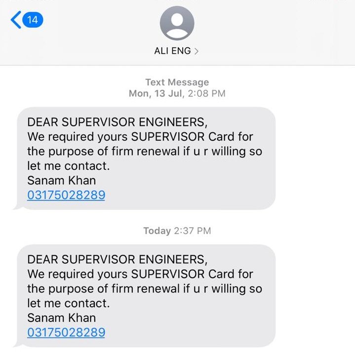 circularfahad's tweet photo. #PEC Supervisory Certificate is meant to give fresh Engineers jobs in the PEC registered firms but here these agents are asking for the said certificates on lump sum payment and will employ #GhostEngineers instead.
Why PEC sleeping?
#StopPECselling
#stoppecselling https://t.co/NqLGIRkABo