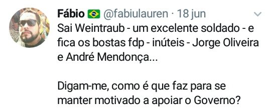 @nelsojunior @fabiulauren @_Leitadas_Loen @Lets_Dex Entrou um perfil no mês passado que postou umas críticas que eles fizeram a algumas pessoas do governo, normal todos fazemos. 
Mas olha a crítica dele, assim eles não fizeram, jamais deixaram de apoiar.