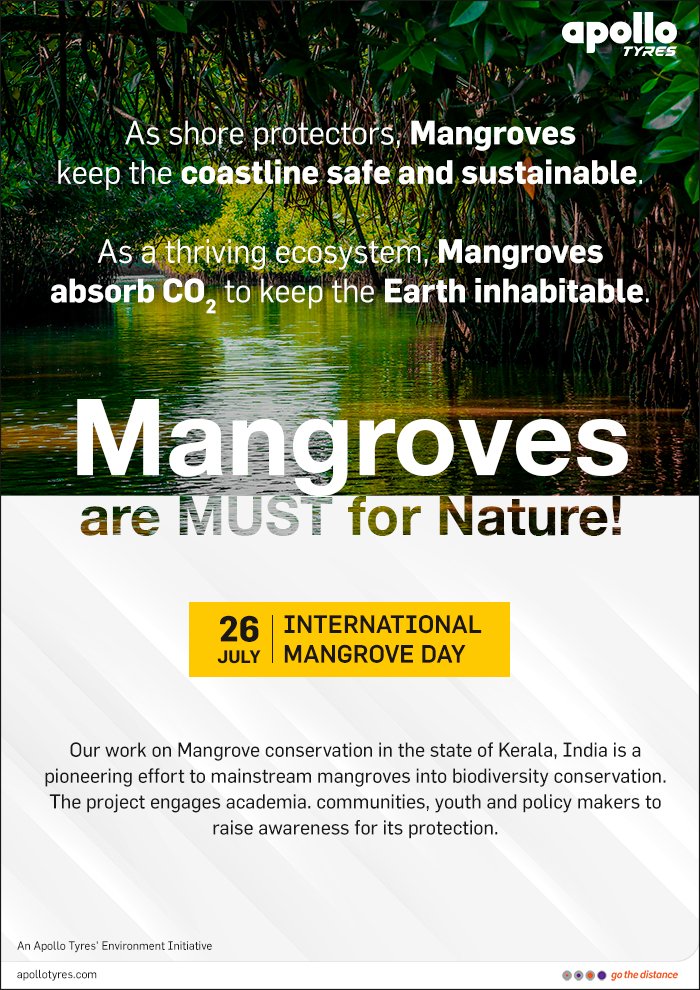 apollotyres's tweet photo. From #coastlineprotection to being a #carbonsink, #Mangroves act as #Nature 's true friend and make #Earth inhabitable. We #GoTheDistance to protect our Shoreline Protectors, Kannur Kandal Project, a #Mangrove conservation Programme with @wti_org_india #UnitedforBiodivesity https://t.co/WoOEtO2t3f