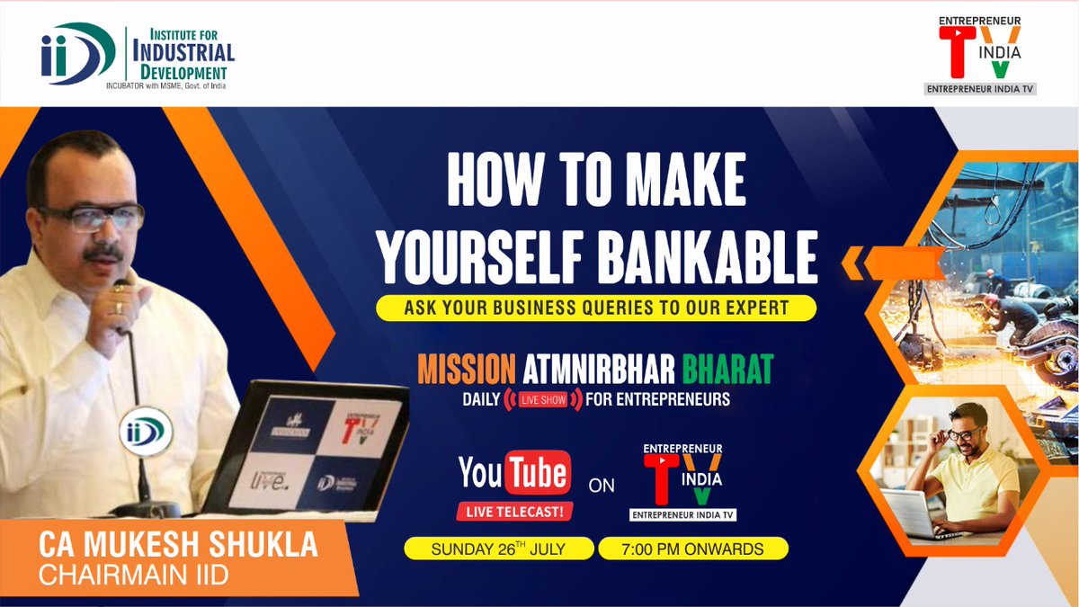 IIDIncubator's tweet photo. How to Make Yourself Bankable - Ask your Business Queries to our Expert LIVE with CA Mukesh Shukla, Chairman of IID.
#IID #IIDForEntrepreneurs #CAMukeshShukla #BusinessQueries #BusinessSolutions https://t.co/ylUlUDn4ZQ