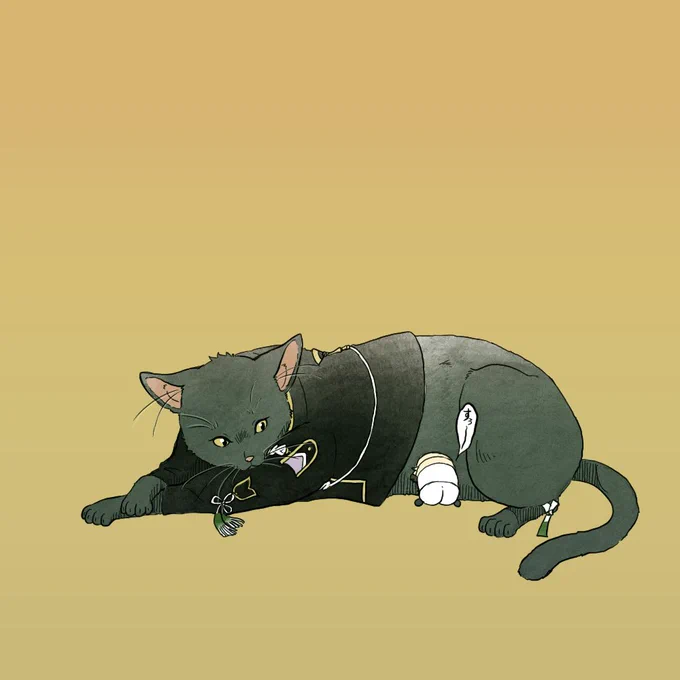 膝?を吸うもち髭。 