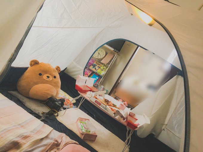 キャンプ行きたすぎて部屋の中にテント張った⛺️😤✨👌 