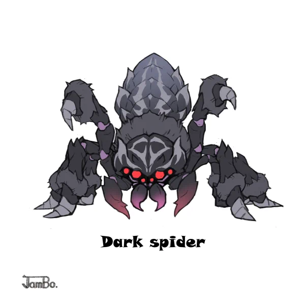 No46 Dark spider. 影に紛れ静かに獲物を仕留める森のアサシン。序盤で出会うとよっぽどの運が無い限り冒険が終わる。糸が重宝されると思う。 