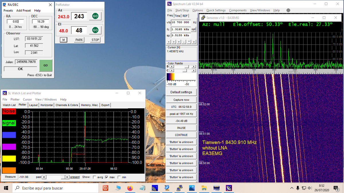 Tianwen-1 X-Band downlink just now 8430.910MHz very strong!! without LNA. 1.5m dish.