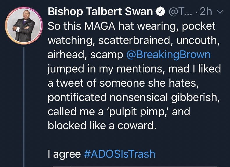 #16Bishop Talbert SwanIn Talib Kweli's quest to take down Yvette Carnell & her movement, he contacted Bishop Talbert Swan nine months prior. It seemed Swan birthed his promise. When challenged by a female on misogynist ties, Swan attacked Yvette referencing Talib's propaganda