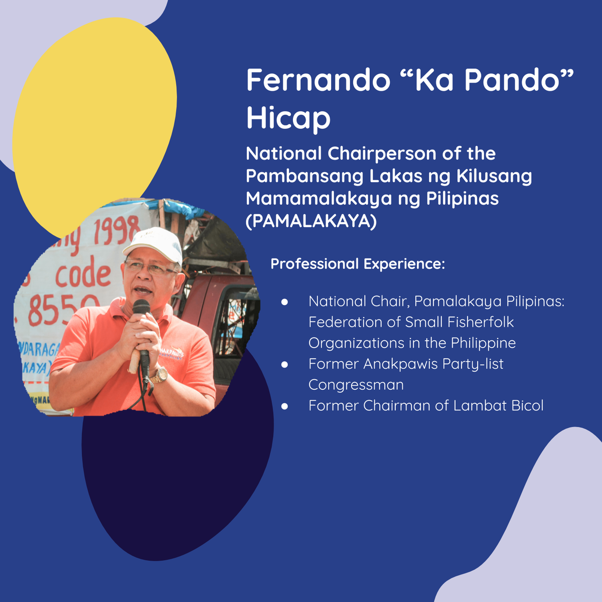 wavefarers's tweet photo. The last speaker is Mr. Fernando Hicap, National Chairperson of the Pambansang Lakas ng Kilusang Mamamalakaya ng Pilipinas (PAMALAKAYA). Giving us the insights of our fisherfolk communities about their crises, let us welcome Ka Pando!
#CallForChange2020 #ITHAC #WaveOfChange https://t.co/W2MxtGSZoJ