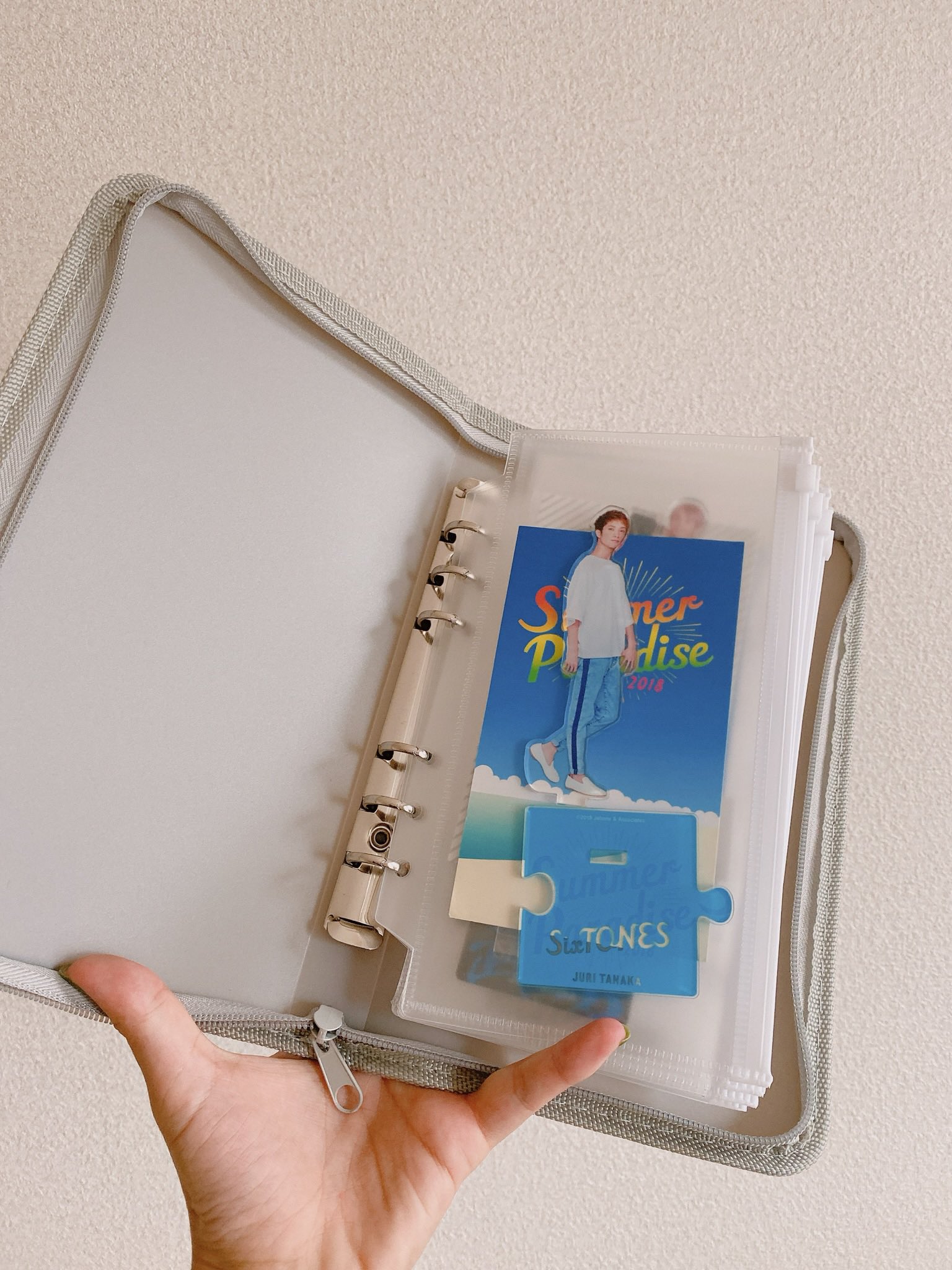みさと セリアで話題の6穴リングファイル買っていろんなアクスタを収納してみた サイズわかんなかったからリフィル何種類か買ったけどジャニーズのアクスタは一番でかいやつにタテに入れるか2ポケットのやつにななめに入れるかのどっちかかな 前者のほうが