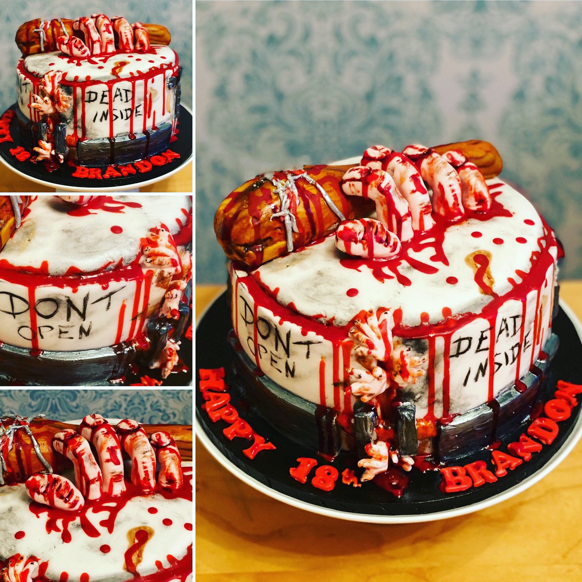 its_simply_cake's tweet photo. Walking Dead 18th Birthday Cake. Chocolate fudge cake with chocolate ganache. #walkingdead #walkingdeadcake #chocolatefudgecake #cake #cakeofinstagram #birthday #birthdaycake #18thbirthday #18thbirthdaycake #worcestershire ππ₯ https://t.co/OjOYrIR6vt