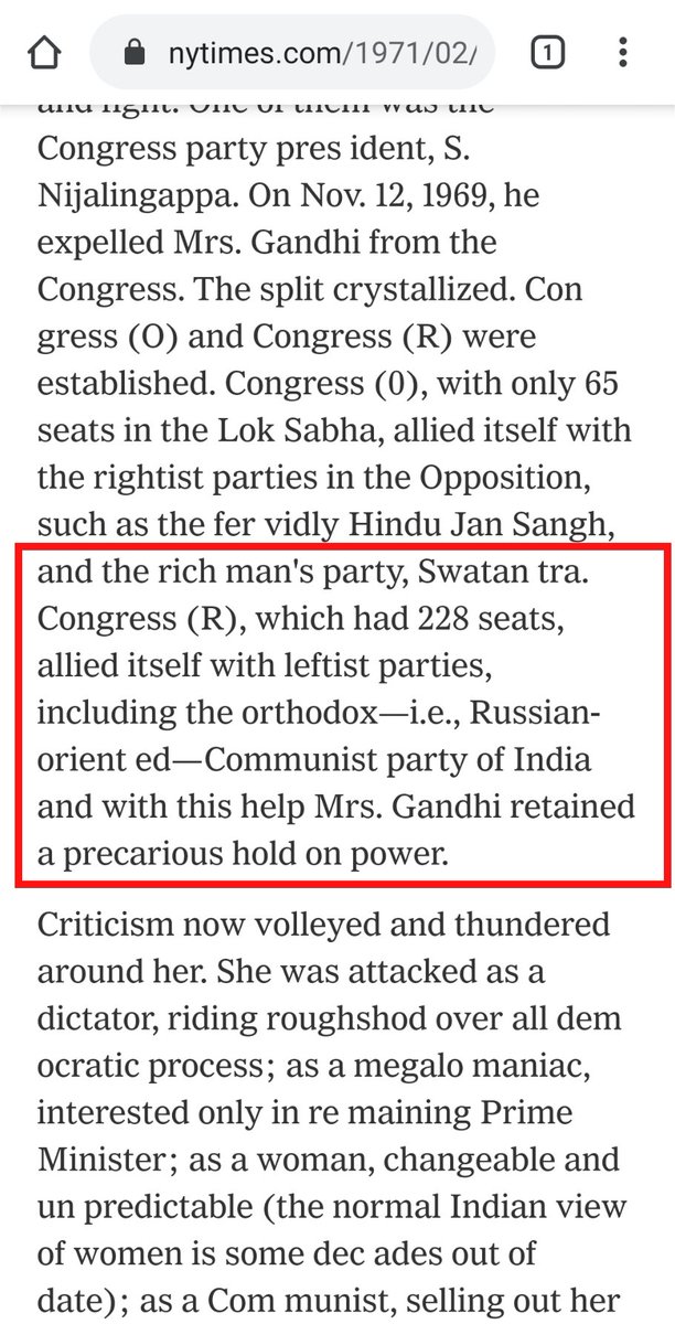 1969Veterans of then Congress, led by Morarji Desai got frustrated with Indira's autocratic behaviour. They revolted with Indira & Gov got reduced to 220 MPs. Now to get majority Indira played a cruel game. She allied with Communist Party of IndiaThis decision damaged us most
