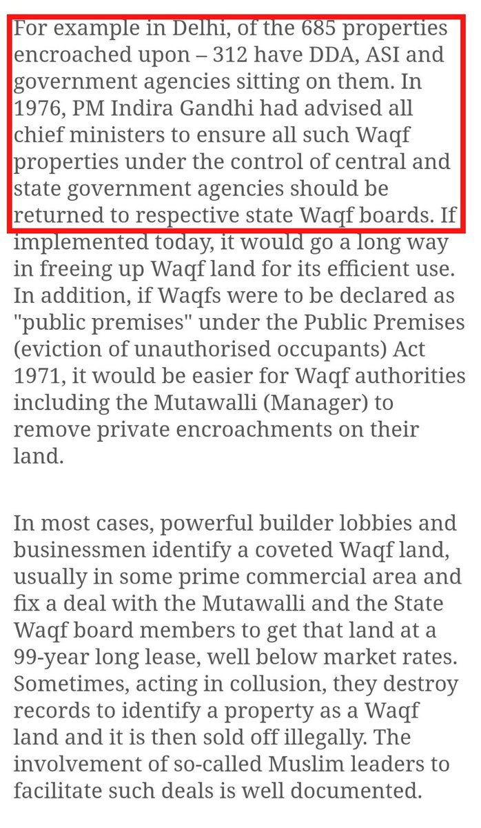 In 1971,Indira Gandhi abolished Privy purses, it was a compensation agreed with Royal families who merged their princely states in India. So we acquired their land & gave them nothing in returnIn 1976, Indira ordered all acquired land frm Waqf board should be returned to them