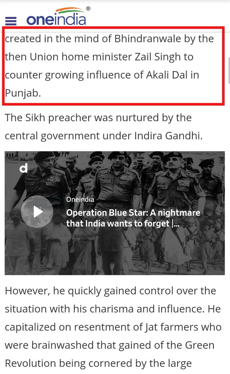 After radicalisation of Naxals & Dalits, Indira added another Frankenstein monster in Punjab which went even beyond her controlTo counter Akali Dal's growing popularity, then Home Minister of India Zail Singh created Bhindrαnwale who brainwashed farmers against green revolution