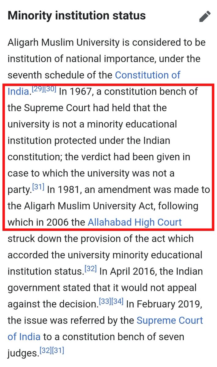 In 1967, constitutional bench of Suprema Court struck down minority status of Aligarh Muslim University. But in 1981, Indira Gandhi restored minority status by constitutional ammendmentRemember in 1966, she could not fulfill a simple demand for Hindus but minority appeasement
