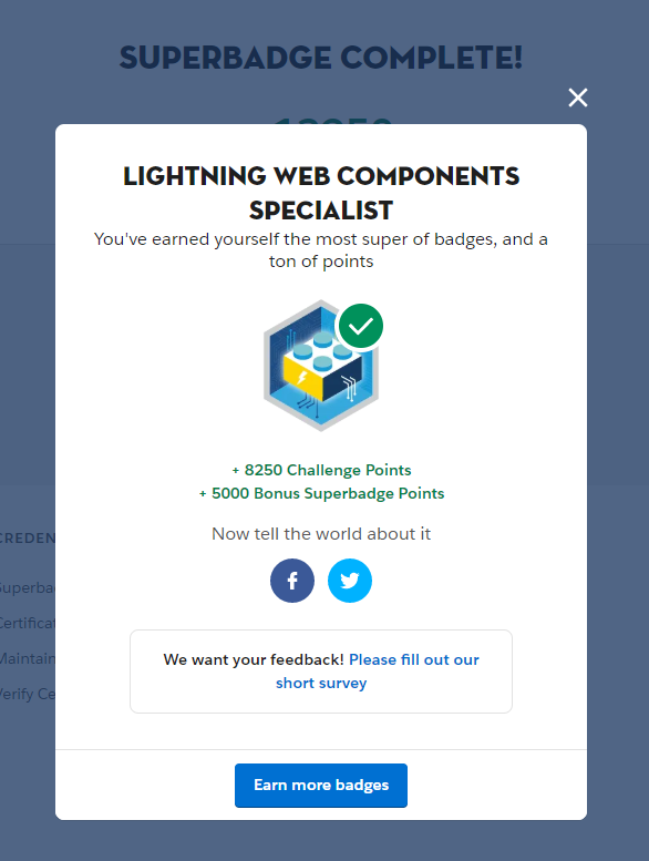 akaran10's tweet photo. Completed the LWC Superbadge on @trailhead Perfect for developers looking to up skill themselves on web components as it covers all the various topics and use cases similar to a real world lwc implementation. Worth the time and effort! #LWC #Trailhead 🎆 https://t.co/WA3MS0eOPB