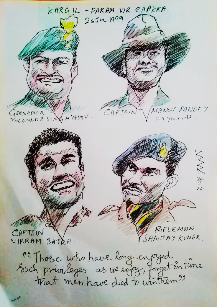 #KargilVijayDiwas tribute - a quick sketch “Those who have long enjoyed such privileges as we enjoy, forget in time that men have died to win them.” –Franklin D. Roosevelt