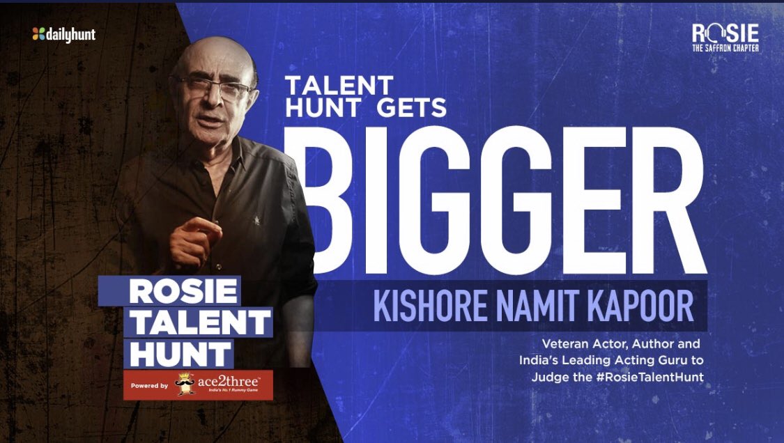 mishravishal's tweet photo. Proud to announce that India's leading &amp; most respected Acting Guru, the great Kishore Namit Kapoor will be judging the #RosieTalentHunt 
#FewDaysToGo #prernavarora @vivekoberoi @RosieIsComing @mandiraa_ent @IKussum @girishjohar @d_reshabh @Keyurpandya12 @u_dhanesh @sanjeetyermal https://t.co/3KDlo3JXAB
