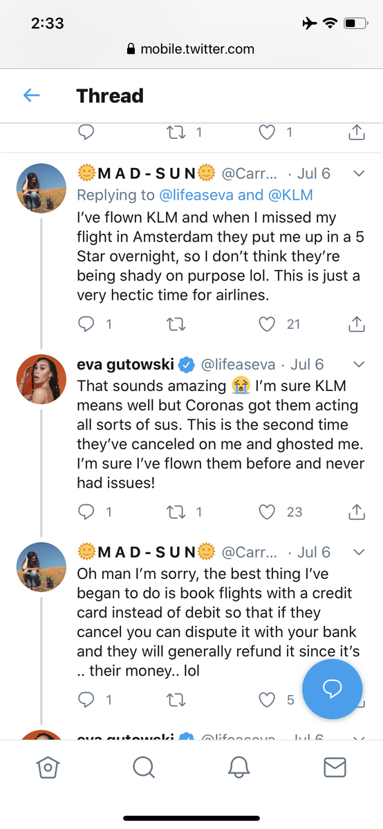 Daisylilfeather's tweet photo. @ChrisKlemens @lifeaseva shes so out of touch that she out here bashing airlines on her huge platform like a spoiled brat. Seriously? Like you don’t need to be going on vacation right now. Lord help us all. https://t.co/p3s606Trwi