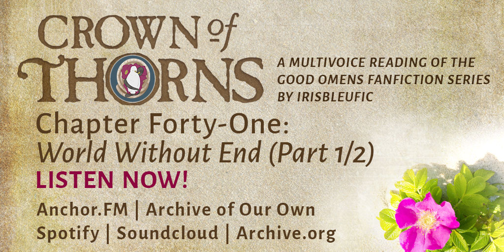 CoTPodrama's tweet photo. Chapter 41: World Without End (Part 1), is live! Come and check it out on AO3: https://t.co/8aiphkch5X #cotpod #GoodOmens https://t.co/WvVys0dgbD