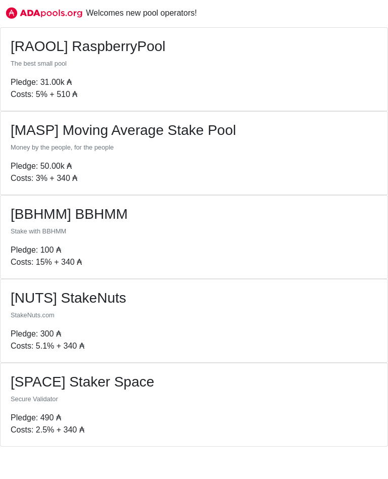 adapools_org's tweet photo. https://t.co/DFC3ogAawe welcomes new pools!
#AEON #AEON #RAOOL #RaspberryPool #MASP #Moving Average Stake Pool #BBHMM #BBHMM #NUTS #StakeNuts #SPACE #Staker Space #MONKY #consensusMonky Stakepool GER #cardano $ADA
👉 https://t.co/py7xEJTVG3 👈 https://t.co/aNabQwoqF8